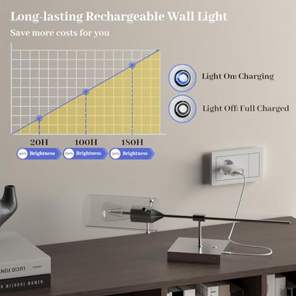 Battery Operated Wall Sconce with Remote Control Set of 2, Dimmable Wall Light Fixture Rechargeable, Nickel Wireless Wall Mount Lamp for Living Room Bedside Hallway Lounge, Bulb Included - color: Nickel