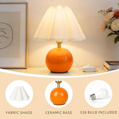 Small Bedside Table Lamp, 11.8'' Ceramic Stepless Dimmable Lamp (Orange) - color: Orange