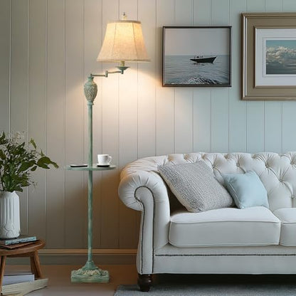 Traditional Floor Lamp withTray,Remote Dimmable,350°Swing Arm Antique Green - color: Antique Green-1