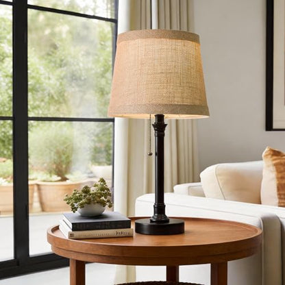 Oneach 19.5" Small Table Lamps Set of 2 for Living Room Bedroom, USB A+C - color: Black Metallic