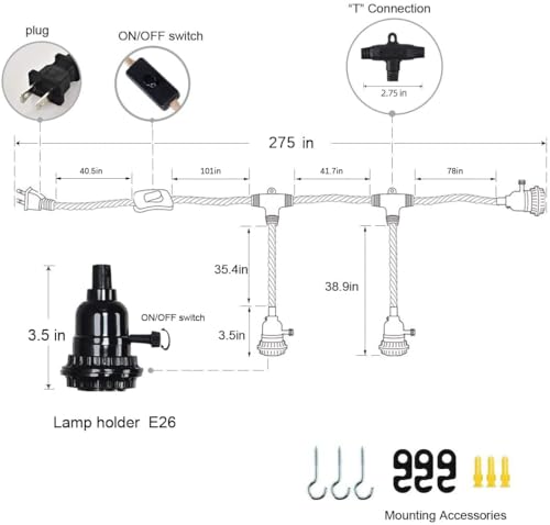 Triple Plug in Pendant Lights with Cord Hanging Lamp Kit with Switch 23 Ft Long Hemp Rope Farmhouse Pndant Light Cord Lighting Fixture Kits DIY Hanging Light - color: Yellow 3 Lights