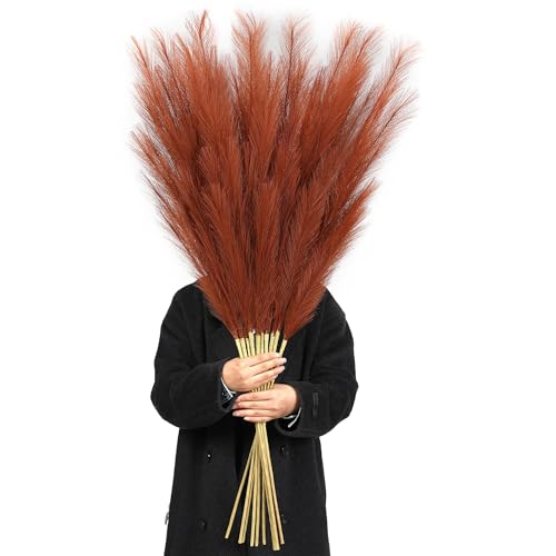 Wertuirk Burnt Orange Pampas Grass, 8 Pcs 45 Inch Tall Large Faux Pompous - color: Burnt Orange