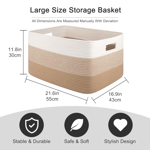 OIAHOMY Blanket Basket Laundry Basket Dog Toy Basket 75L Light Yellow - color: Gradient Light Yellow, size: 22”x17”x12”