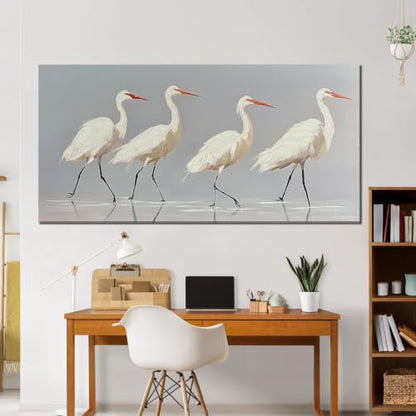 SSNEEKNDG White Heron Wall Art Bird Painting Animal Texture Artwork 29"x58" - size: 29"L x 58"W