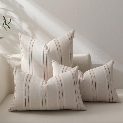 Hckot Fall Throw Pillow Covers 12x20 Set of 2 Striped Pillow Covers Caramel - color: Caramel, size: 20" x 12" (Pack of 2)