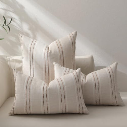 Hckot Fall Throw Pillow Covers 12x20 Set of 2 Striped Pillow Covers Caramel - color: Caramel, size: 20" x 12" (Pack of 2)