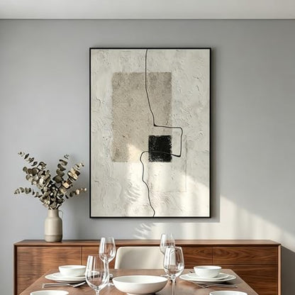 QKF Minimal Geometric 3D Texture Black Aluminum Frame Canvas Wall Art - color: Light Brown & Beige