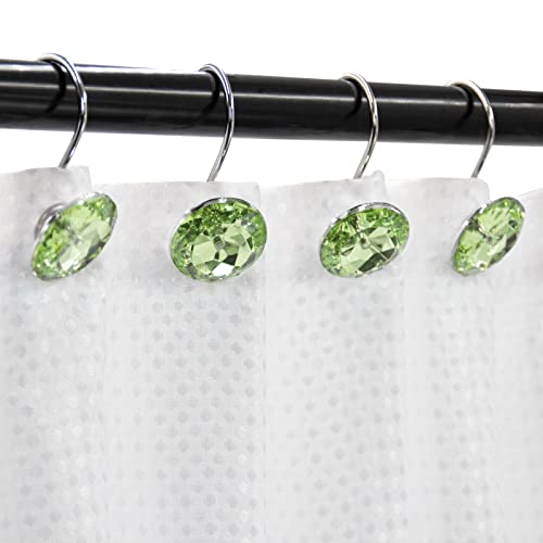 Crystal Diamond Round Shower Curtain Hooks Rings for Bathroom,Sage,12PCS - color: Sage Green