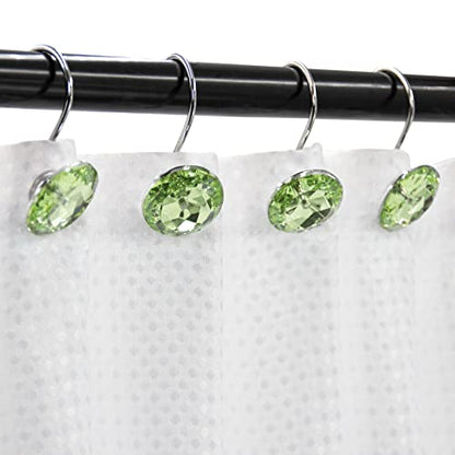 Crystal Diamond Round Shower Curtain Hooks Rings for Bathroom,Sage,12PCS - color: Sage Green