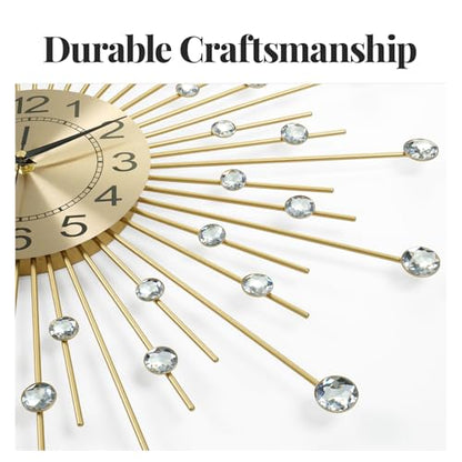 Cuspin 24 Inch Wall Clock Gold Mid Century Crystal Sunburst Metal Clock - color: Crystal Sunburst, size: Small