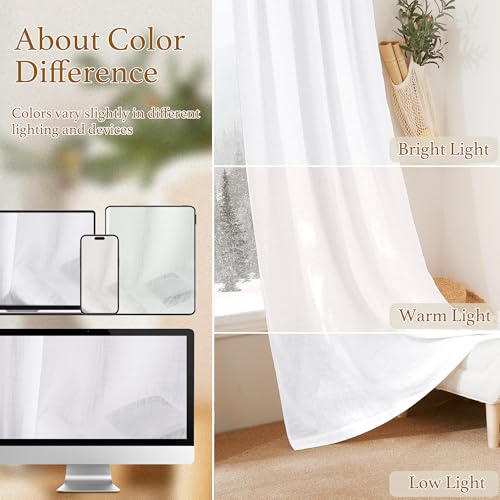 RYB HOME White Semi Sheer Curtains 63 inches Long for Bedroom - color: White, size: 70"W x 63"L (Pack of 2)
