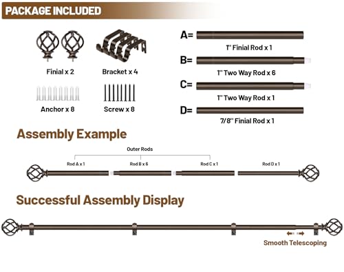 KAMANINA Bronze Curtain Rod for Windows 66 to 120 Inch, Long Drapery Rods - color: Bronze, size: 66-120"