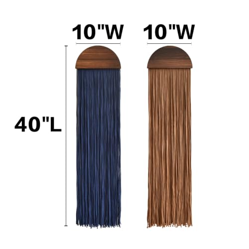 Flber 2 Pcs Macrame Wall Hanging Blue Brown Boho Decor 10" W*40" L - color: Blue and Brown