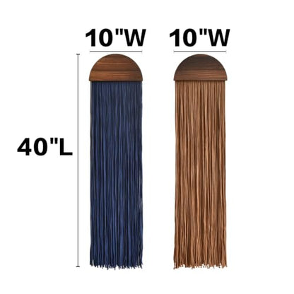 Flber 2 Pcs Macrame Wall Hanging Blue Brown Boho Decor 10" W*40" L - color: Blue and Brown
