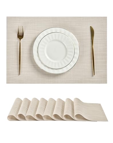 Beige White Placemats Set of 8 - Heat Resistant Non-Slip Place mats for Dining Table, Washable Durable PVC Vinyl Woven Table Mats(Beige White, 8) - color: C1- Beige White, size: Set of 8