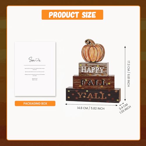 Smile Fall Wooden Block Decor Signs Pumpkin Plaque HAPPY FALL Y'ALL Tiered Tray Tabletop Signs for Autumn Harvest Thanksgiving Home Decor - style: Fall Y’all
