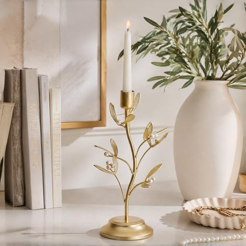 Guichifun Golden Metal Mistletoe Flower Candle Stick Holder - color: Gold-flower