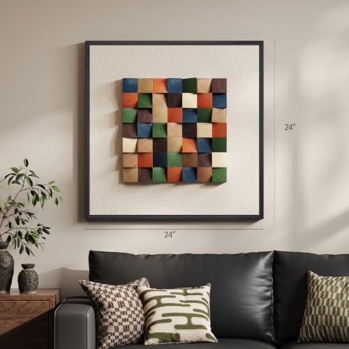 Framed 3D Textured Abstract Colorful Wood Wall Art for Living Room, 24x24 - color: Colorful, size: 24"L x 24"W