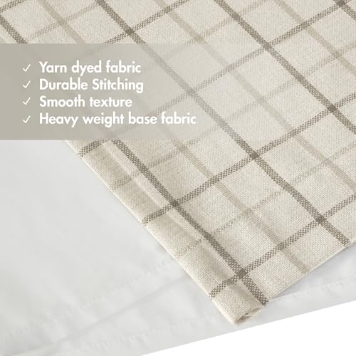 Madison Park Plaid Curtain, Fleece Lining,1 Panel, 50x84 Natural Front Tab - color: Rod Pocket & Front Tab With Button, Natural, size: 50"W x 84"L (Pack of 1)