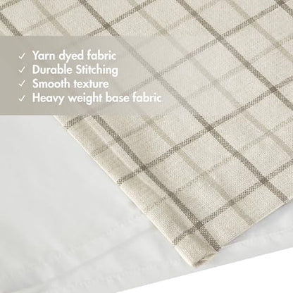Madison Park Plaid Curtain, Fleece Lining,1 Panel, 50x84 Natural Front Tab - color: Rod Pocket & Front Tab With Button, Natural, size: 50"W x 84"L (Pack of 1)