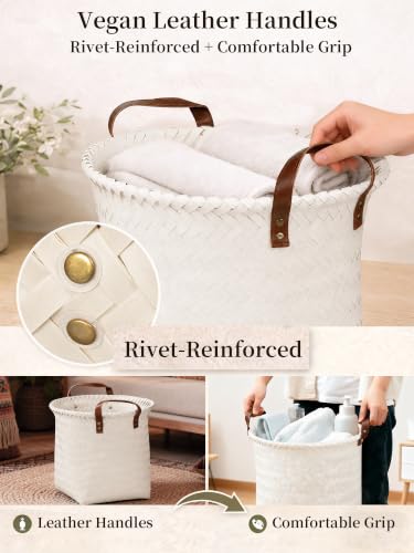 Wicker Storage Baskets, 4 Pack Woven Baskets for Shelves, White - color: Round White