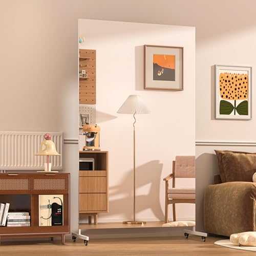 Hasipu 74.8" x 40" Extra Large Full Body Rolling Mirror, White - size: 74.8"L x 40"W