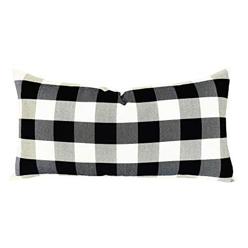 Slow Cow Lumbar Throw Pillow Cover Checker Plaid 12 x 24 Inches Black - color: D-plaid Black, size: 24" x 12" (Pack of 1)