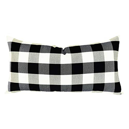 Slow Cow Lumbar Throw Pillow Cover Checker Plaid 12 x 24 Inches Black - color: D-plaid Black, size: 24" x 12" (Pack of 1)