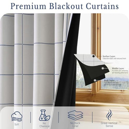 NICETOWN 100% Blackout Navy Blue Plaid Curtains, 2 Panels, W52xL84 - color: Navy Blue, size: 52"W x 84"L (Pack of 2)