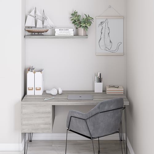 Ballucci Floating Shelf, 36" Wood Wall Shelf with Invisible Brackets for Bathroom, Living Room, Bedroom, Kitchen, Nursery, 8" Deep, Rustic Gray - color: Grey, size: 35.4 inches