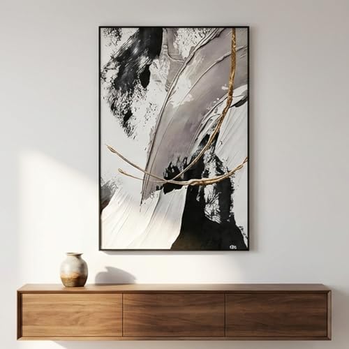 QKF Gold Abstract 3D Texture Black Aluminum Frame Canvas Wall Art - color: Gray, Black & Copper