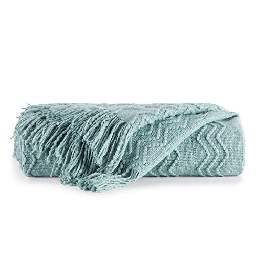 BOURINA Aqua Throw Blanket 50x60 Inch Boho Knitted Soft Throw Sofa Blanket - color: Aqua, size: 50"x60"