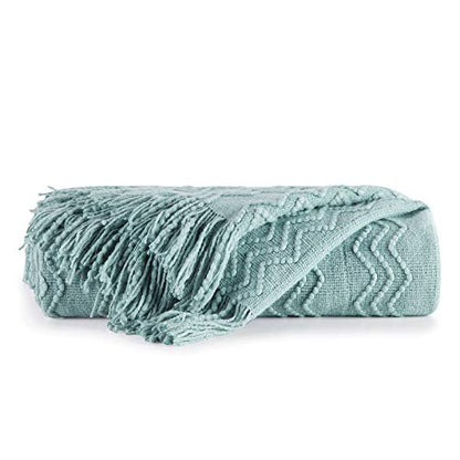 BOURINA Aqua Throw Blanket 50x60 Inch Boho Knitted Soft Throw Sofa Blanket - color: Aqua, size: 50"x60"