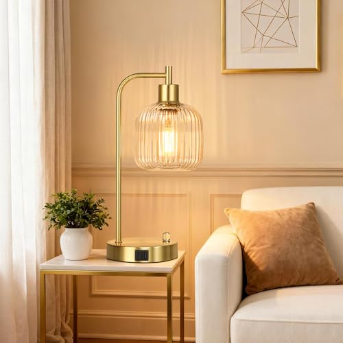 Clear Glass Table Lamps Set of 2, Dimmable Bedside Lamps for Living Room - color: ‎Gold&‎Clear