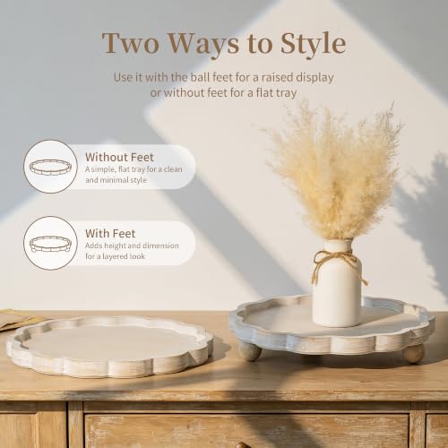 Hanobe Wood Decorative Tray for Home Decor, Round Candle Holder Plate 11.6"