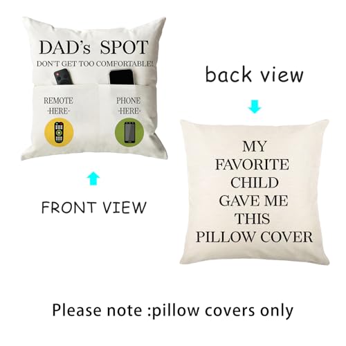 ONFAON Father's Day Throw Pillow Case, Dad's Spot Throw Pillow Covers 18 x 18 Inch，Dad Gifts from Daughter Son，Birthday Christmas Thanksgiving Day Gifts for Papa Stepdad ，2-Pocket - color: Dad 2-pocket