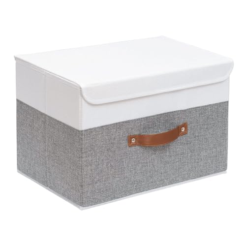 Yawinhe Collapsible Storage Bins,White/Grey,13.0x9.0x7.9in,1-Pack - color: White/Grey, size: M/(1 Pack)