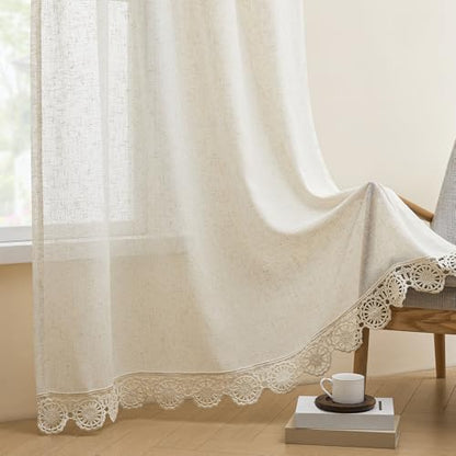 Gibelle Beige Boho Bedroom Curtains 84 Inch Length, Farmhouse Linen Curtains for Living Room, Bohemian Country Window Curtain Panels Tassel Draperies, 56’’W x 84’’L - color: Beige, size: 56"W x 84"L (Pack of 1)