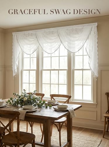 Molaxhome White Lace Window Valance Curtains Swag Victorian Gothic Style - color: White, size: 98.4"W x 41.3"L (Pack of 1)