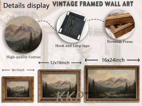 KKP Vintage Mountain Landscape Framed Wall Art, Antique Landscape Wall Decor - Mountain Forest Oil Painting Print Nature Scenery Art Classical Rustic Canvas for Living Room Cabin Study 12x16 Inch - color: Mountain Landscape, size: 16"L x 12"W