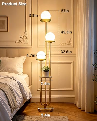 Lightdot 3-Globe Floor Lamp Dimmable with Green Glass Tray Gold Floor Lamp - color: Green-3U Gold
