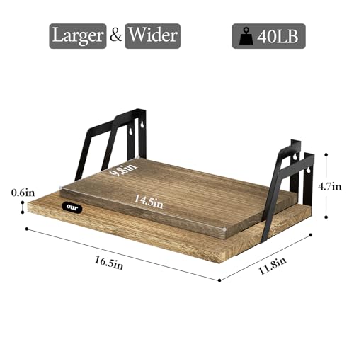SRIWATANA Carbonized Black Deep Floating Shelves, Set of 2 Wood Wall Shelf - color: Carbonized Black
