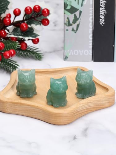 Jovivi Green Aventurine Cat Crystal Figurines Home Decor - color: Green Aventurine