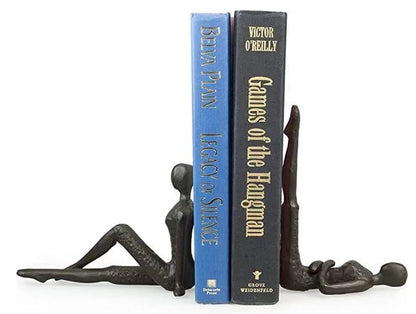 Ambipolar Yoga-Style Black Decorative Bookends, Cast Iron Book Stand to Hold Books Heavy Duty, Book Stoppers for Home Decor, Office Desk, Living Room Decor