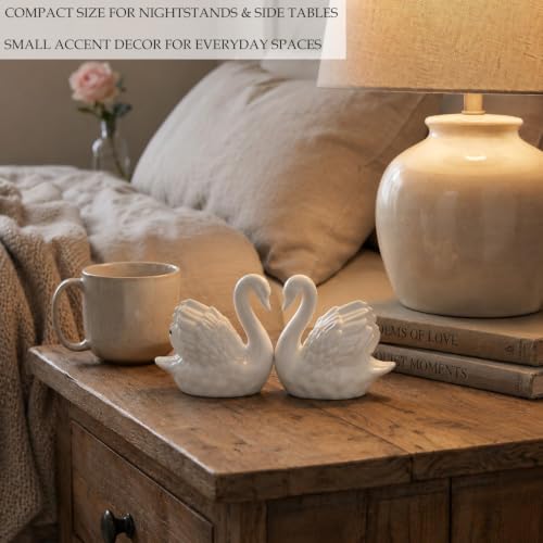 White Ceramic Swan Figurines Set, Wedding Decor, Love Gift - color: 2 Pcs - White