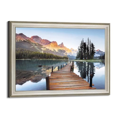 Lake Landscape Canvas Wall Art: Framed Nature Bridge Water Picture Mountain Sunset Prints for Living Room - color: Lake Bridge, size: 36"L x 24"W
