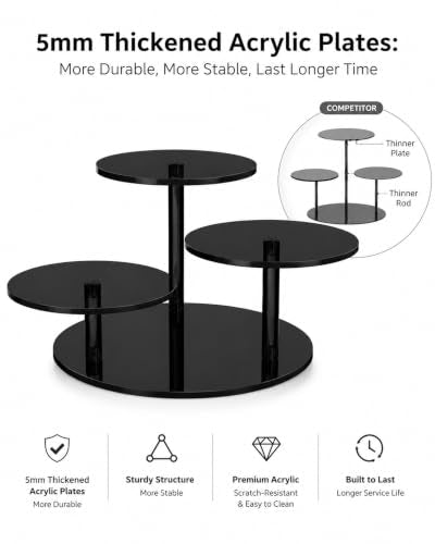 3-Tier Acrylic Display Riser for Lego Botanical, Figurine Stand - color: 5mm thickness- All Black