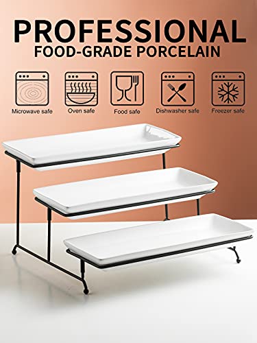 Gomakren 3 Tier Rectangular Serving Tray 14 Inch Serving Platters and Stand - color: Black, size: 15.7" x 13.5" x 9.2"