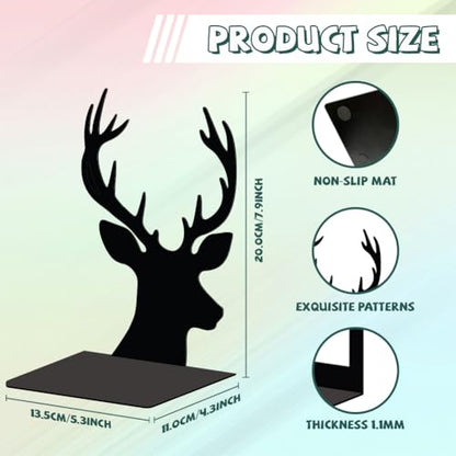 Peacoblue 5.3"x4.3"x7.9" Metal Bookends, Heavy Duty Book Ends for Shelves - style: Deer Head