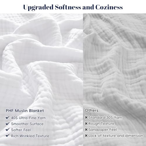 PHF 100% Cotton Muslin Blanket for Adults, Queen Size 90"X90", White - color: 01 - White, size: Queen Size(90"X90")